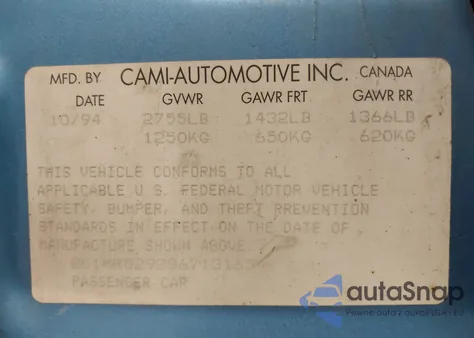 1995 Geo Metro Lsi from USA, damaged, VIN 2C1MR5292S6713165